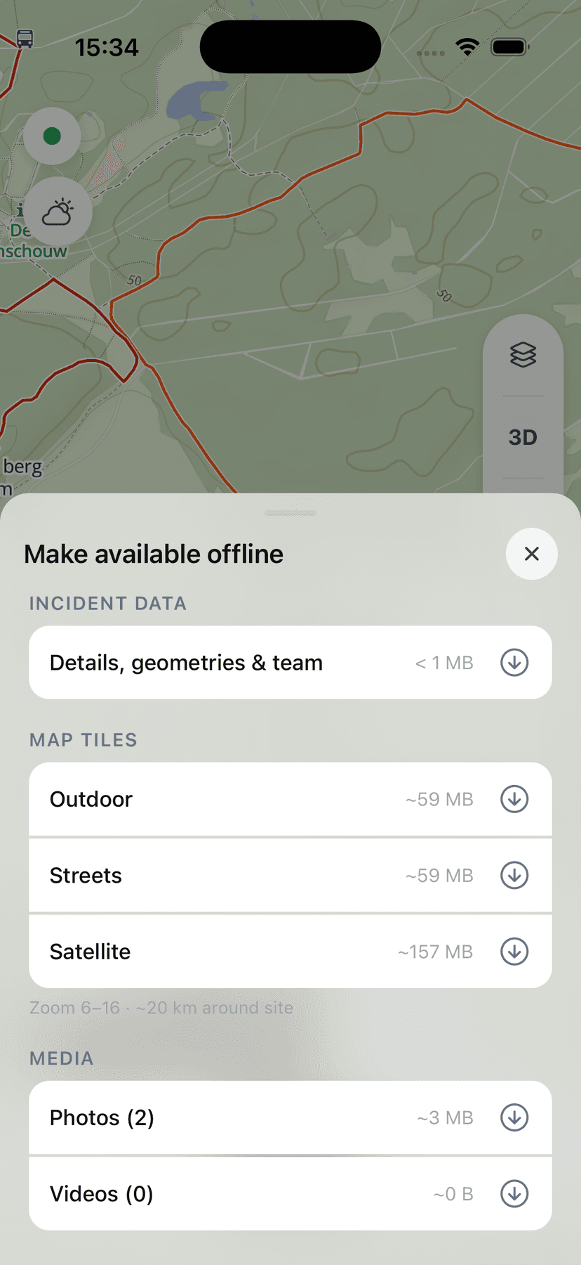 FieldKit offline download options for maps and incident data